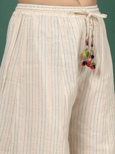 Kantha Work Flared Cotton Sharara with embroidery detail.