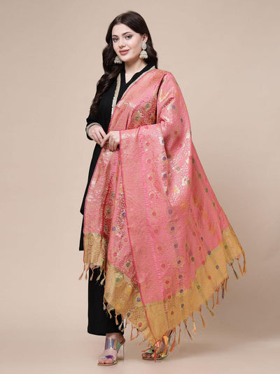 Baby Pink Banarsi Silk Dupatta with Intricate Woven Design