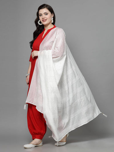 White sequinned cotton dupatta with elegant design.