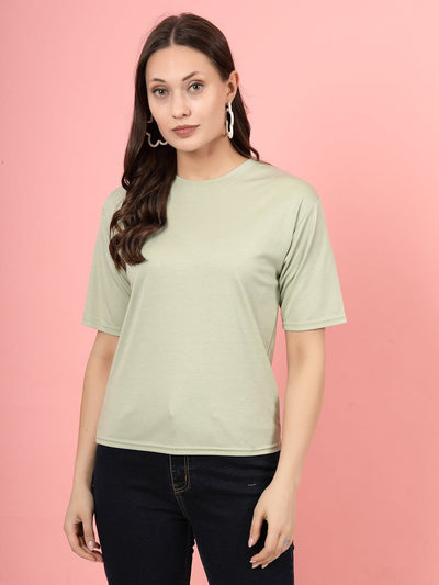 Pista Green Solid Regular Fit T-Shirt, Women's Premium Tencel, Soft and Sustainable.