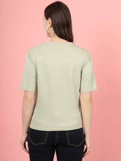 Pista Green Solid Regular Fit T-Shirt made from soft, sustainable Tencel fabric.
