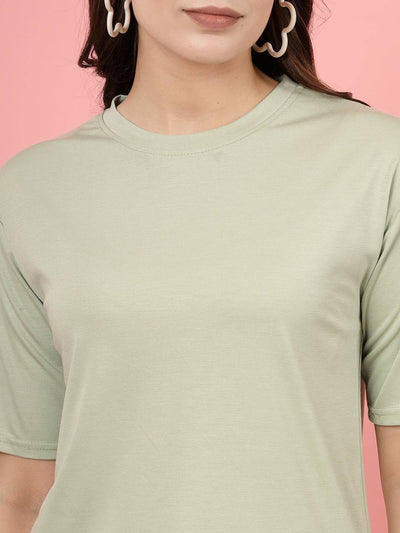 Pista green solid regular fit Tencel women's T-shirt, soft and sustainable.