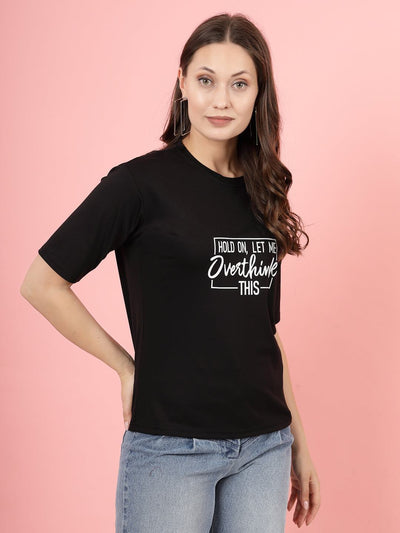Black printed regular fit T-shirt for women, crafted from premium Tencel fabric.
