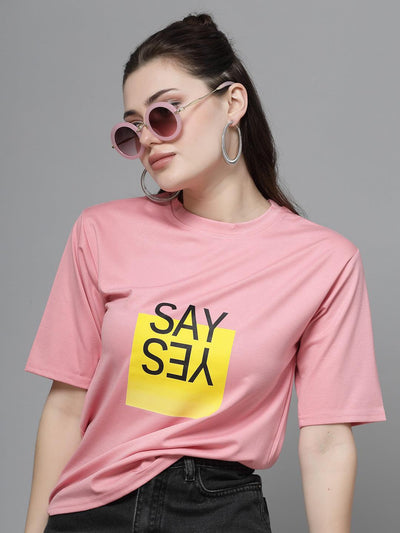 Pink printed regular fit T-shirt made from premium Tencel fabric.
