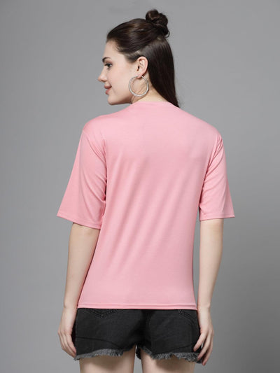 Pink printed regular fit T-shirt made from premium Tencel fabric.