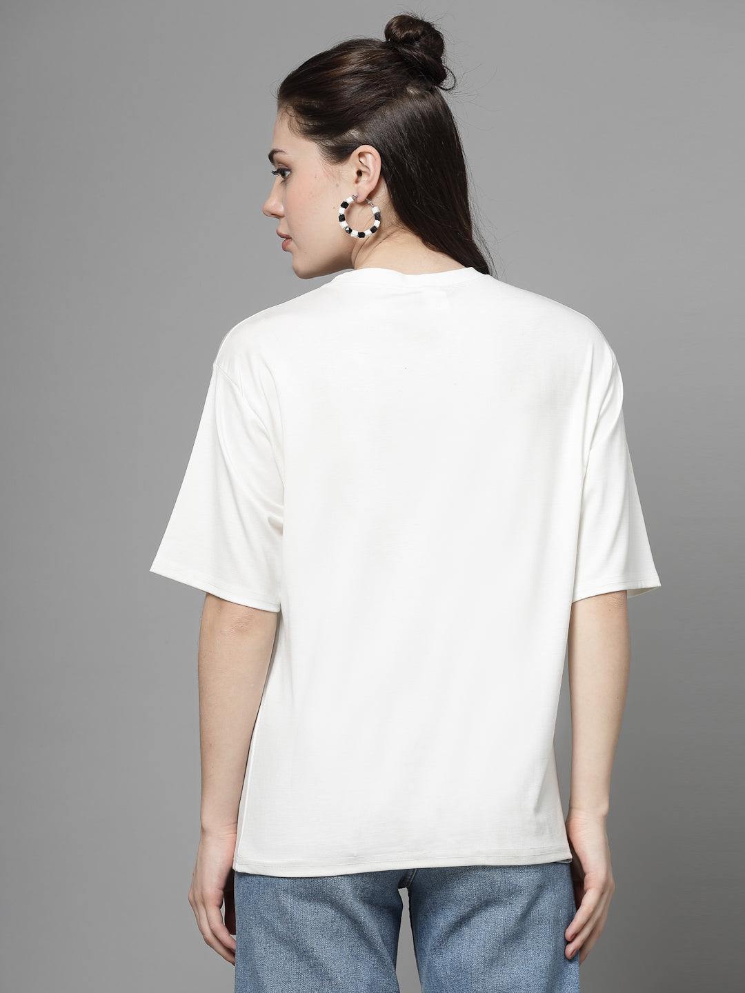 White printed regular fit T-shirt for women in soft Tencel fabric.