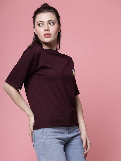 Wine printed regular fit T-shirt, crafted from soft Tencel fabric.
