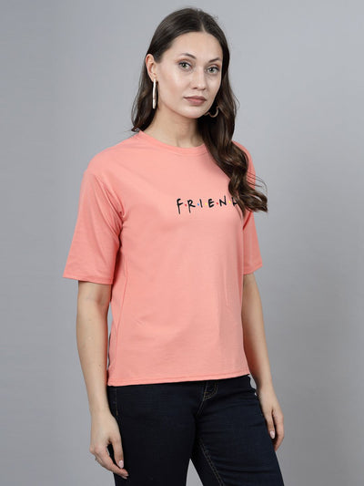 Pink printed regular fit T-shirt for women made from soft Tencel fabric.