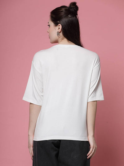 White printed regular fit T-shirt in premium Tencel fabric shown from the back.