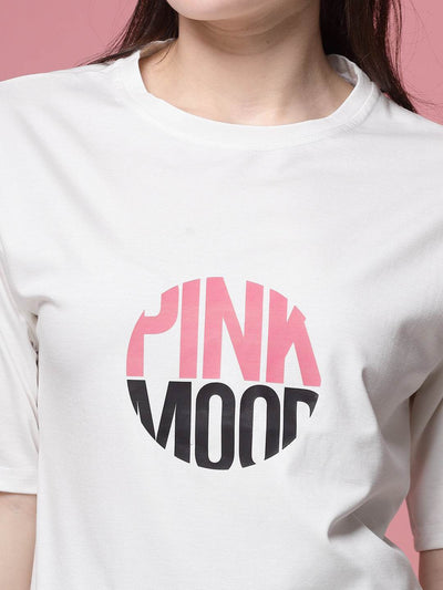 White printed regular fit T-shirt, soft imported Tencel fabric, eco-conscious design.