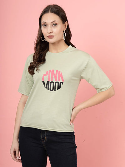 Pista Green Printed Regular Fit T-Shirt for Women made from soft Tencel.
