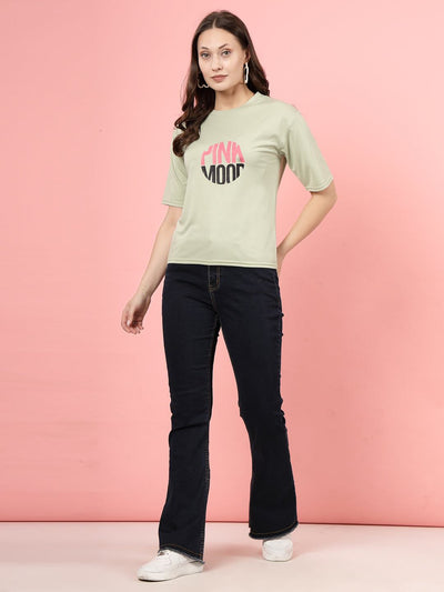 Pista Green Printed Regular Fit T-Shirt for Women in Premium Tencel Fabric