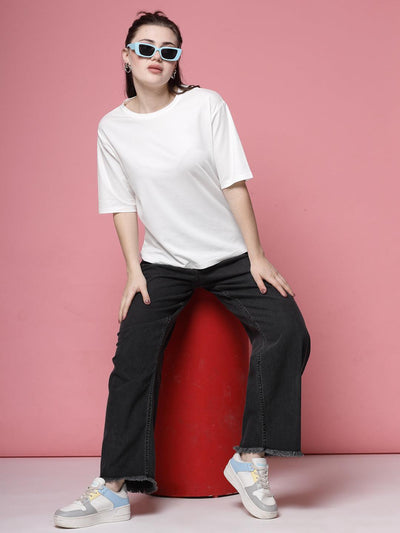Solid White T-Shirt with Round Neck and Short Sleeves, Regular Fit