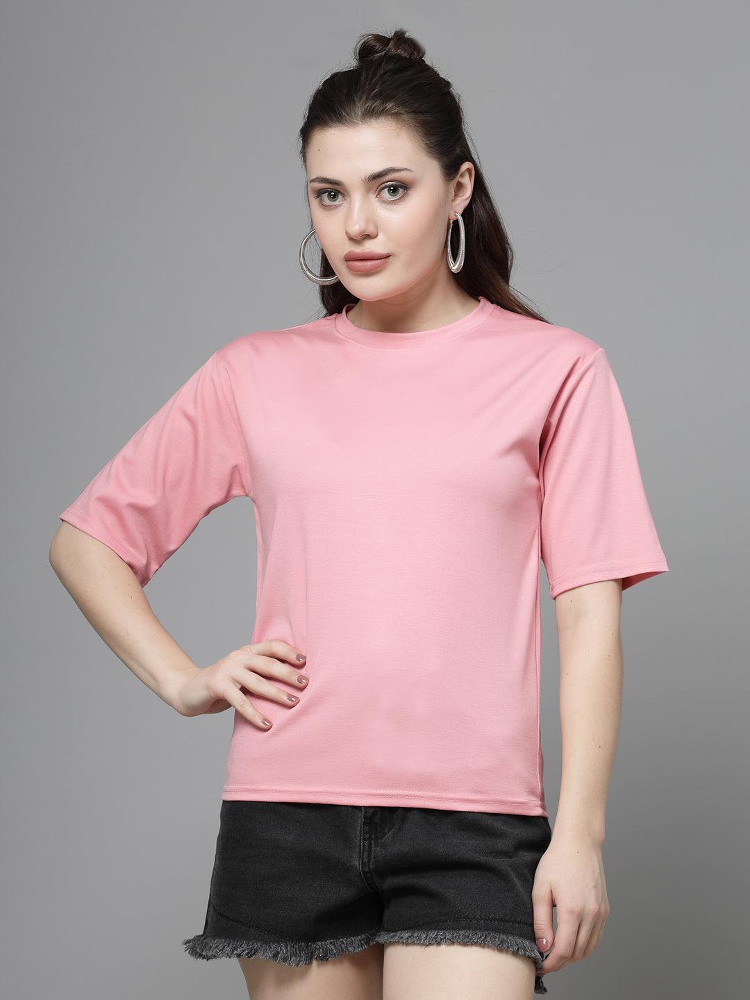 Solid Pink & Wine Regular Fit T-Shirt, Round Neck, Short Sleeves, Tencel Fabric.