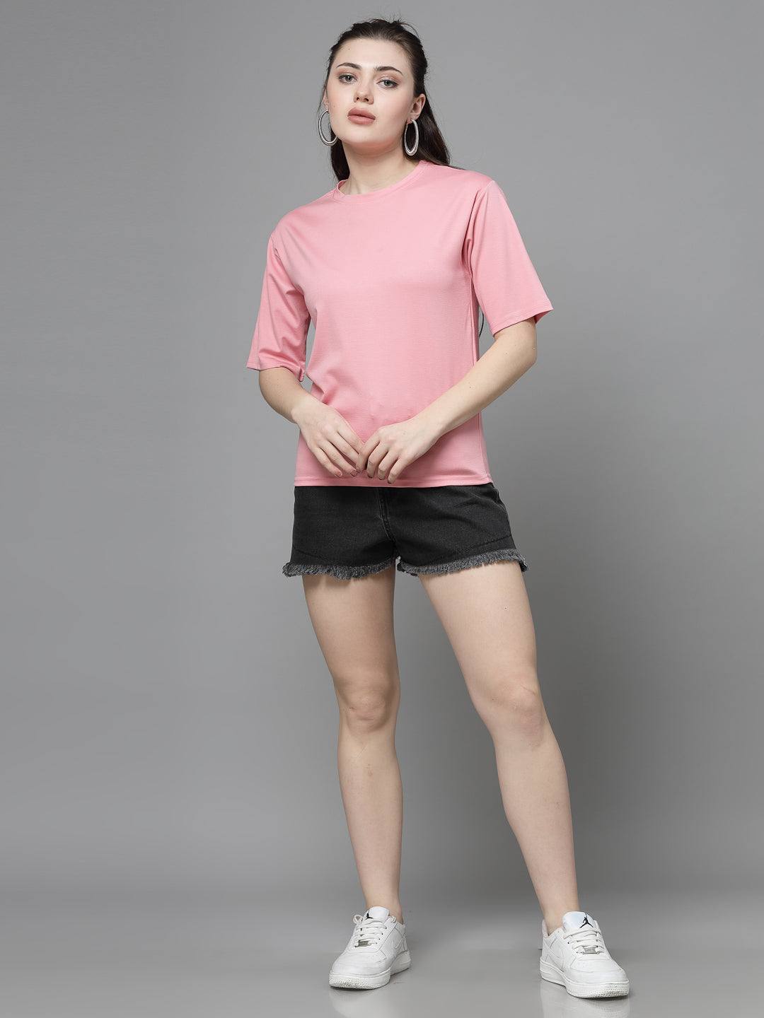 Solid Pink & Wine Regular Fit T-Shirt Pack of 2, round neck, short sleeves, tencel fabric.