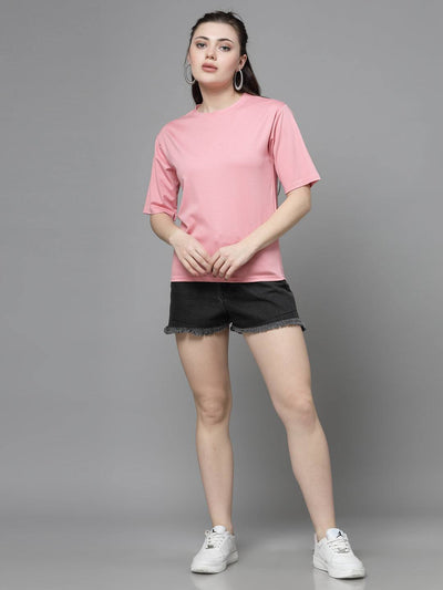 Solid Pink & Wine Regular Fit T-Shirt Pack of 2, round neck, short sleeves, tencel fabric.