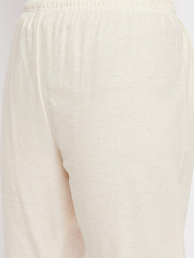 Women embroidered hem design mid rise pants in a regular fit, featuring flat-front style with two pockets.