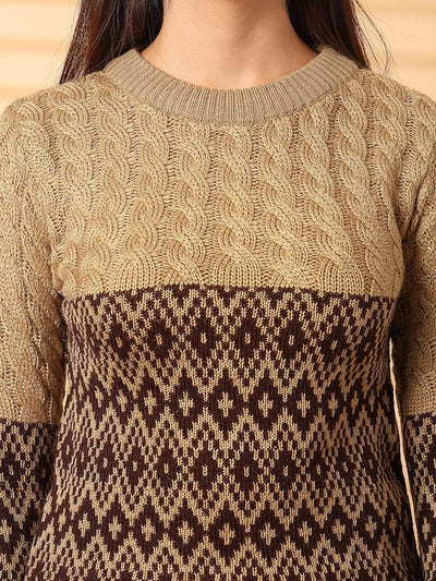Fawn self-design woolen regular top with full sleeves.