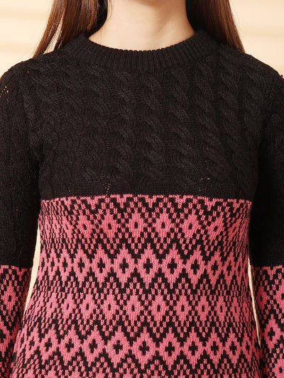 Black self design woolen top with full sleeves.