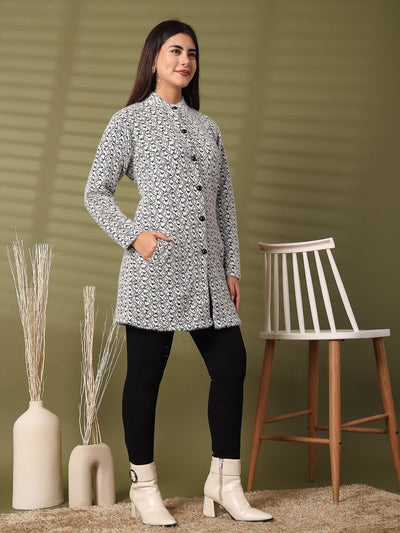 Black Woolen Knitted Cardigan with full sleeves and open-front design.