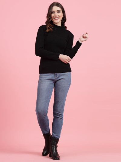 Solid highneck full sleeve woolen casual top pack, stylish and cozy black top for winter.
