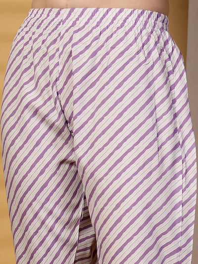 Mauve Floral Print Rayon Kurta Set with Dupatta