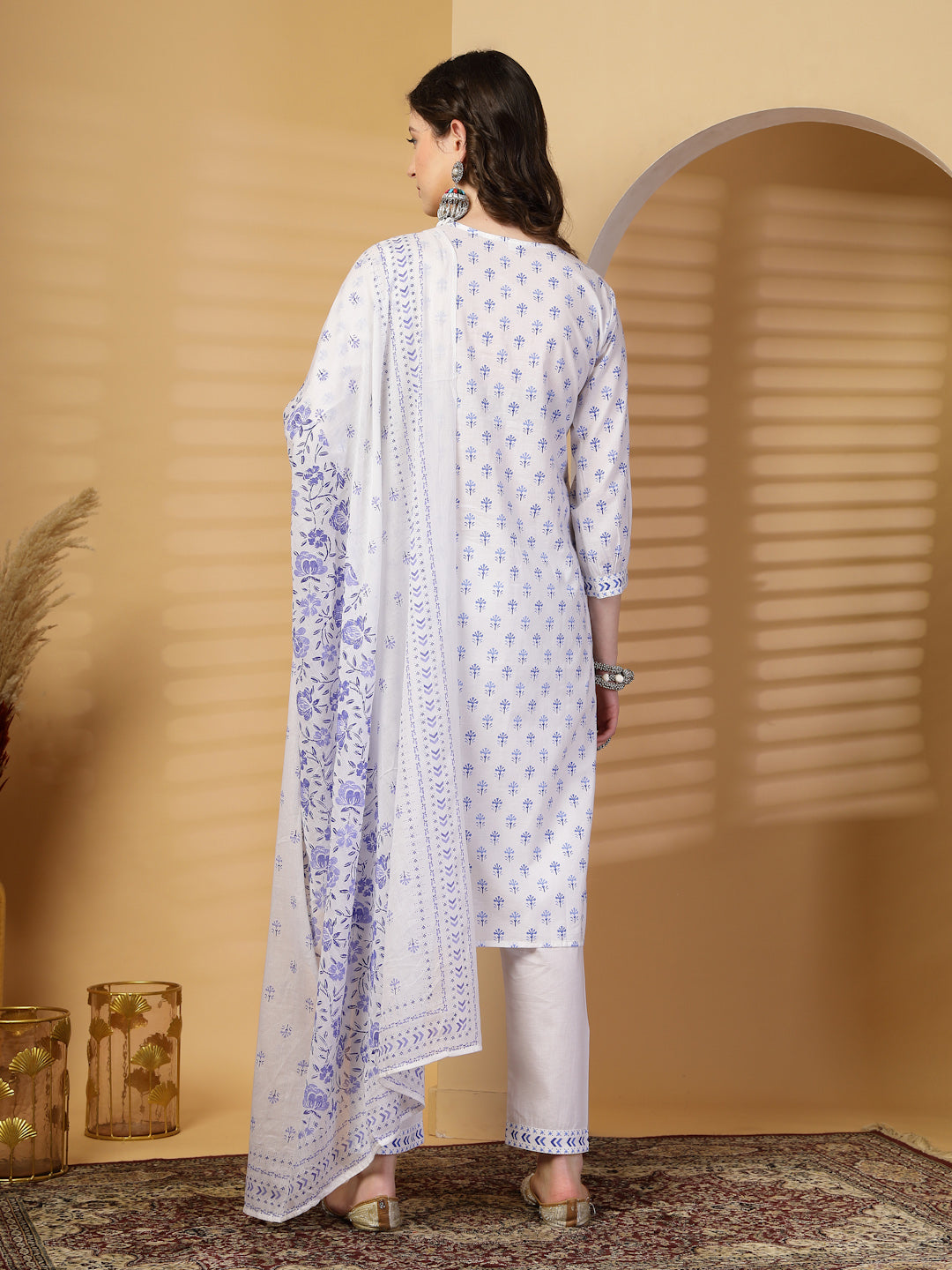Royal Blue Printed Cotton Kurta Set with Dupatta
