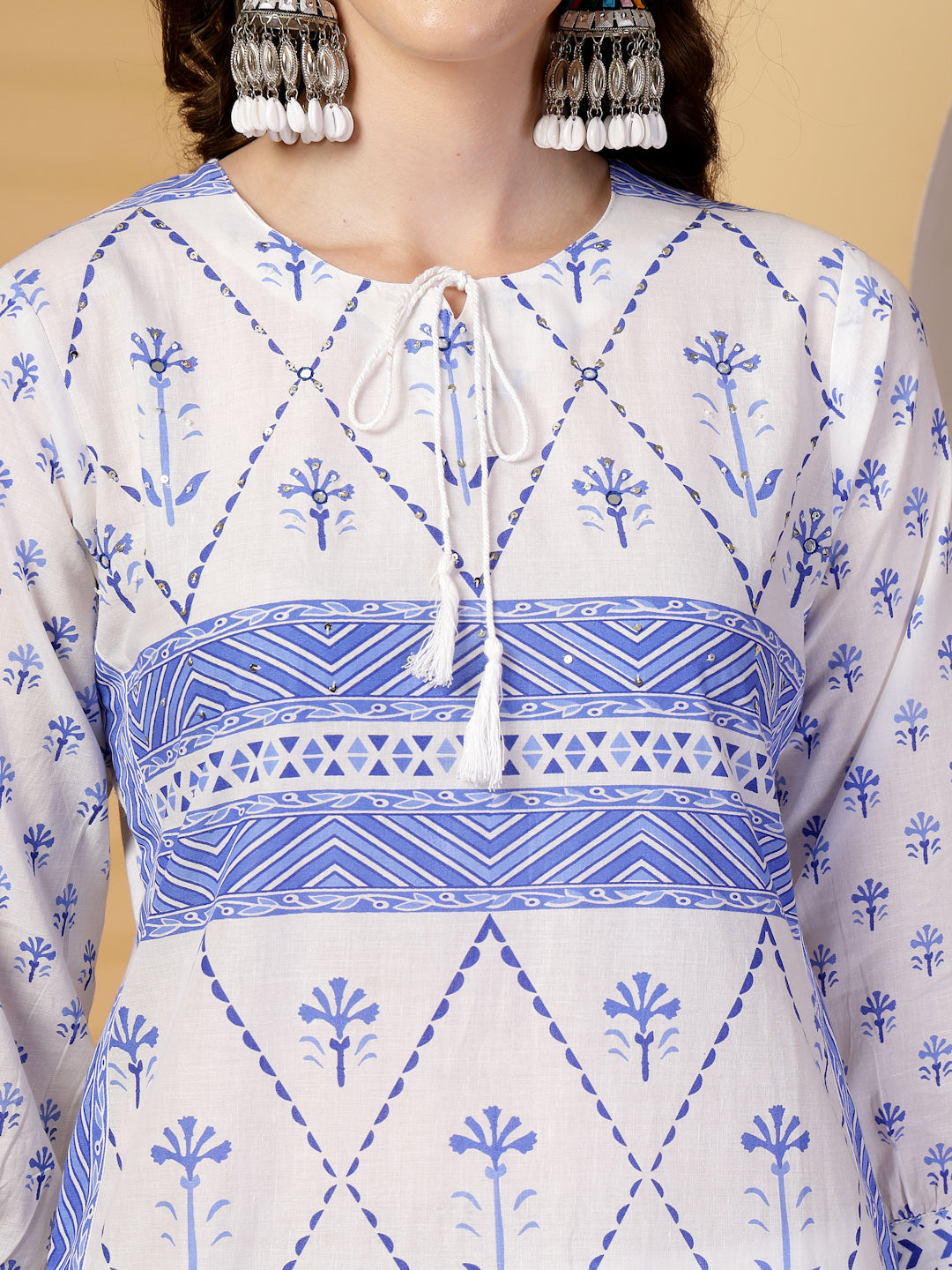 Royal Blue Printed Cotton Kurta Set with Dupatta