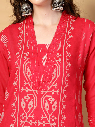 Pink Printed Rayon Kurta Set with Dupatta