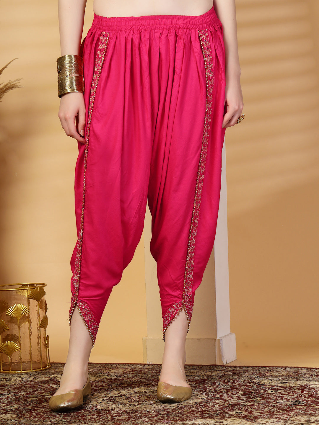 Magenta Embellished Rayon Dhoti Pants