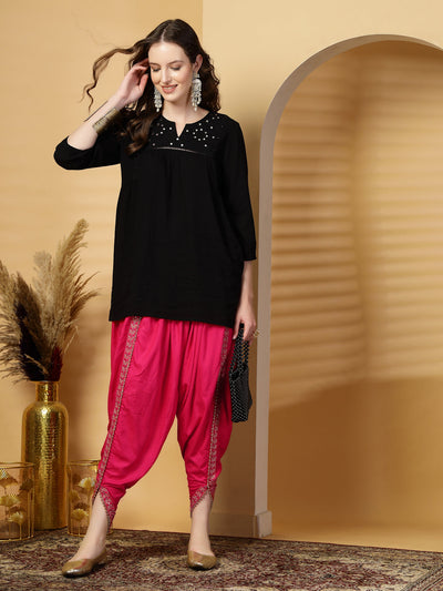 Magenta Embellished Rayon Dhoti Pants