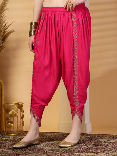 Magenta Embellished Rayon Dhoti Pants