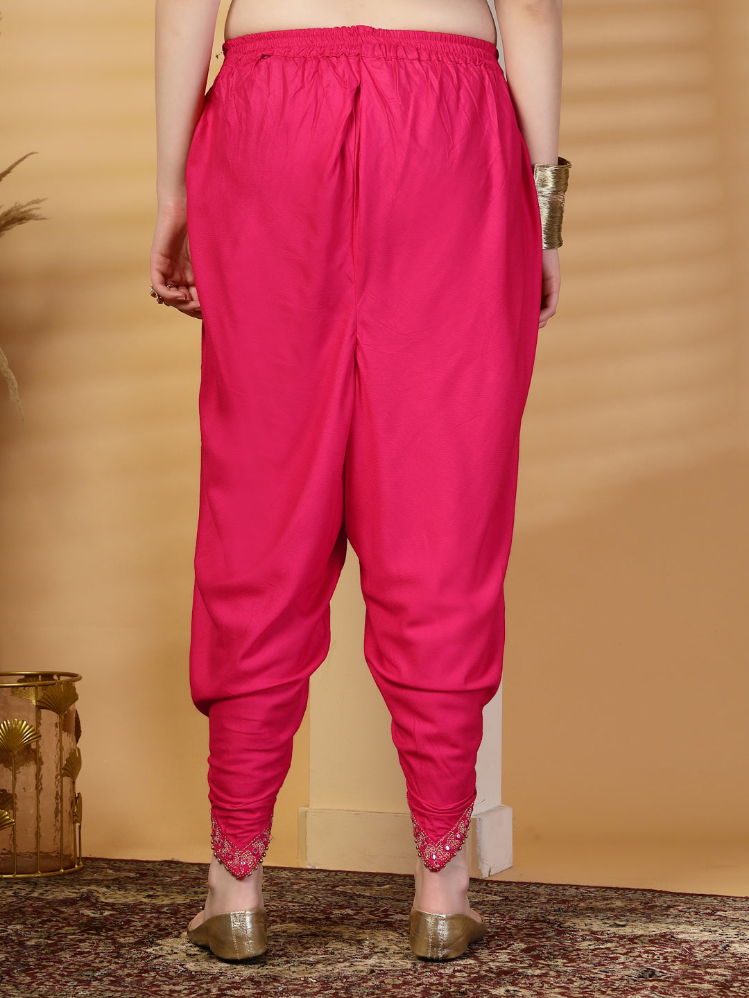 Magenta Embellished Rayon Dhoti Pants