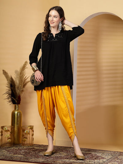 Red Embellished Rayon Dhoti Pants