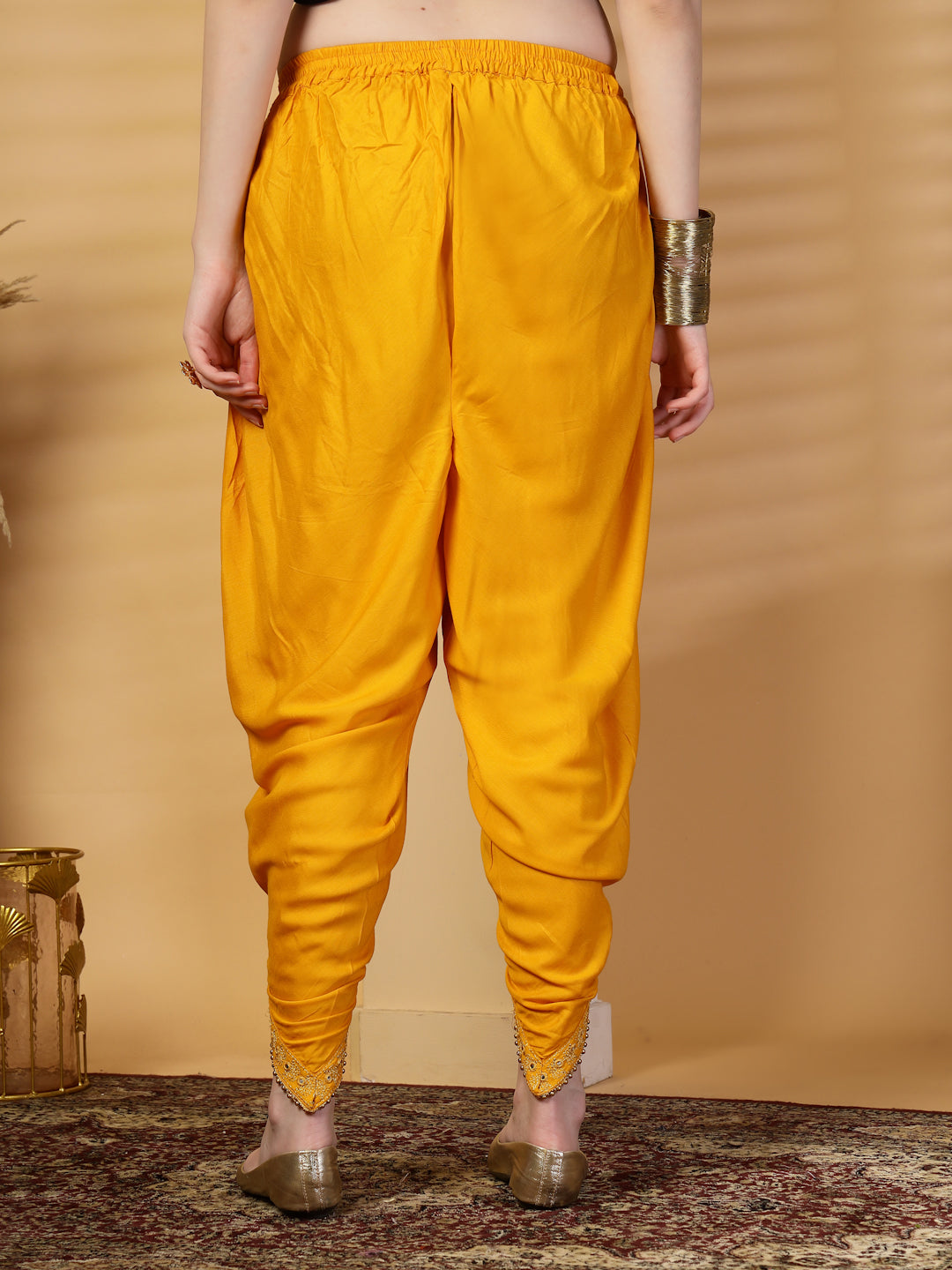 Mustard Embellished Dhoti Pants
