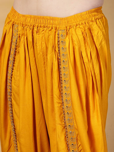 Mustard Embellished Dhoti Pants