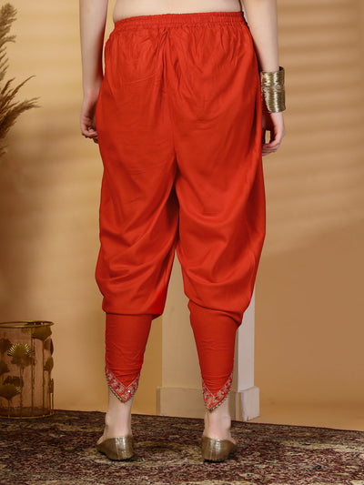 Red Embellished Rayon Dhoti Pants
