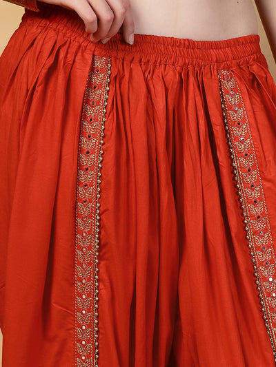 Red Embellished Rayon Dhoti Pants