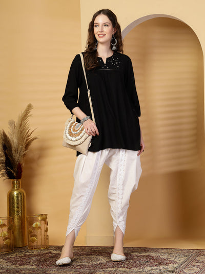 White Embellished Cotton Dhoti Pants