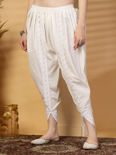 White Embellished Cotton Dhoti Pants