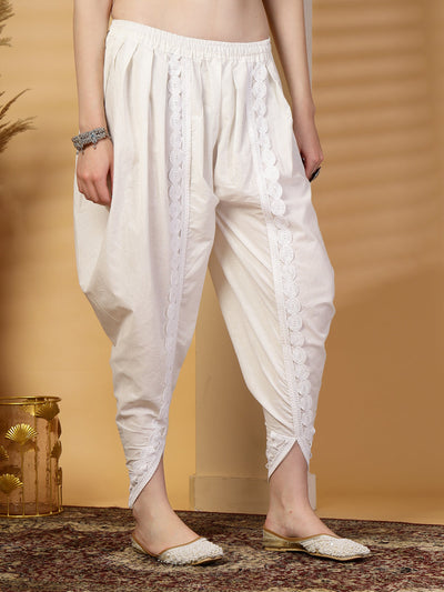 White Embellished Cotton Dhoti Pants