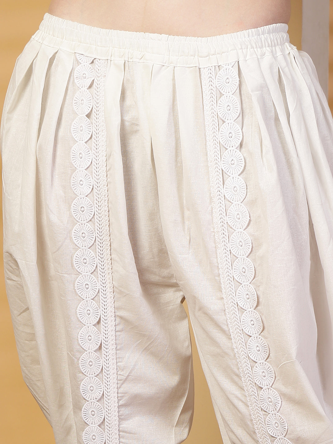 White Embellished Cotton Dhoti Pants