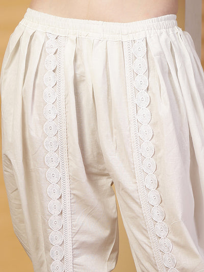 White Embellished Cotton Dhoti Pants