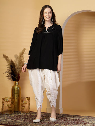 White Embellished Cotton Dhoti Pants