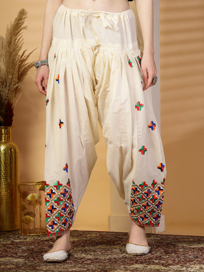 Cream Embroidery Cotton Phulkari Salwar