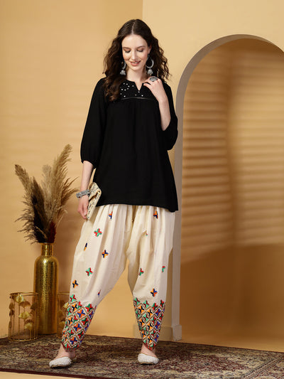 Cream Embroidery Cotton Phulkari Salwar