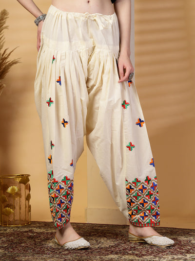 Cream Embroidery Cotton Phulkari Salwar