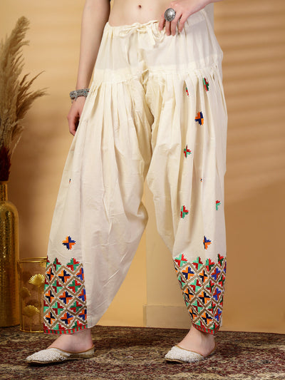 Cream Embroidery Cotton Phulkari Salwar