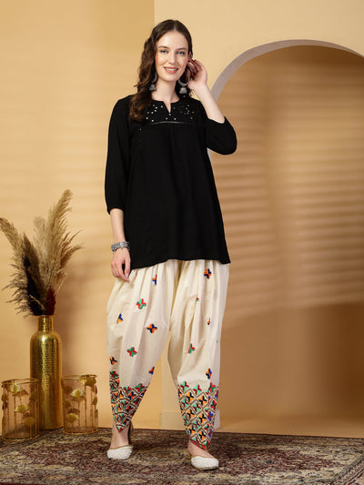 Cream Embroidery Cotton Phulkari Salwar