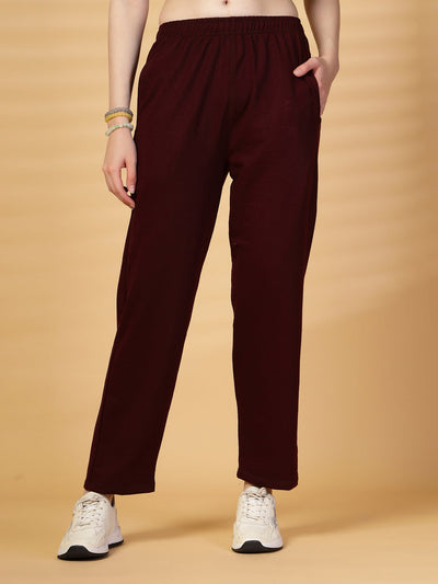 Wine Solid Regular Fit Track Pants